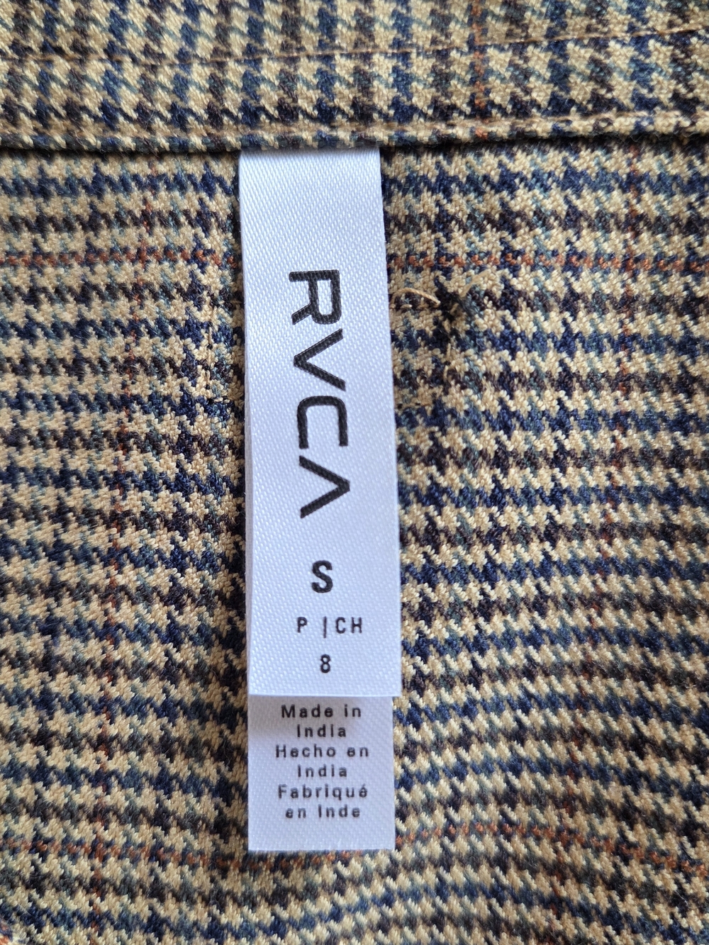 RVCA Houndstooth Plaid Button Up Collared Shirt Sress Brown Size S - Picture 8 of 11